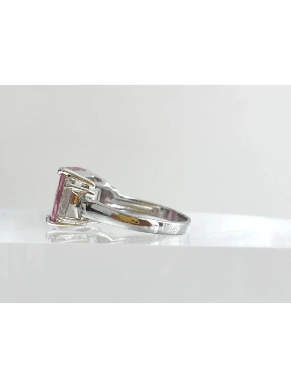 Pink Topaz & CZ Accented Gemstone Sterling Silver 925 Vintage Ring - sz 8.5